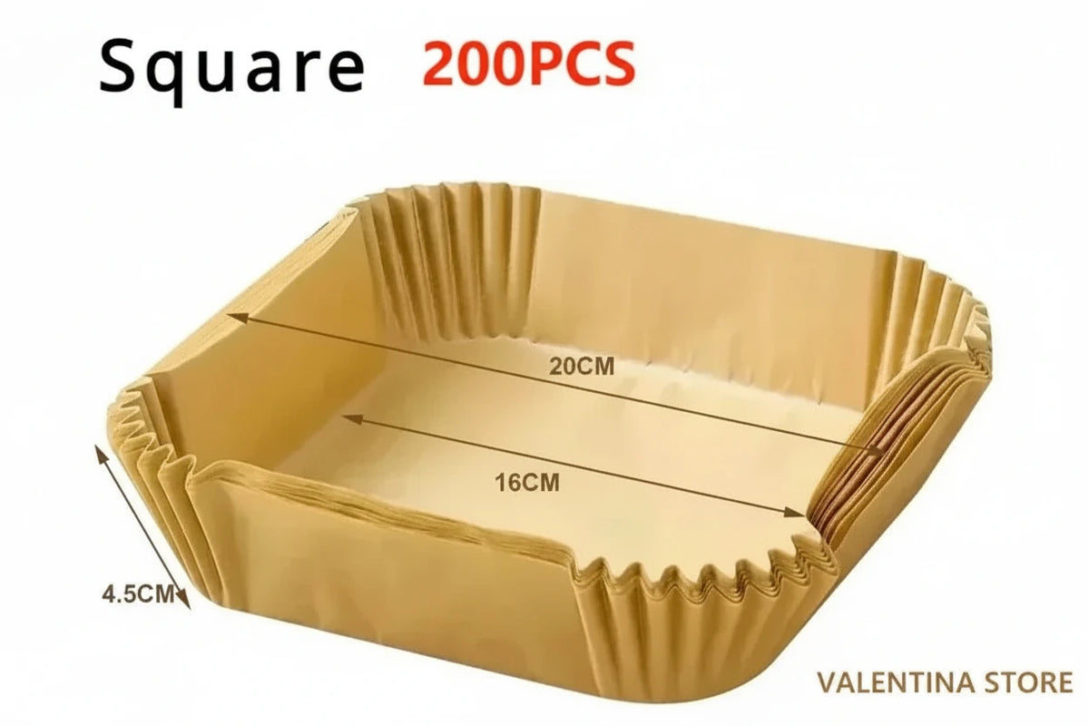 Envases desechables para freidora de aire, doble cara  – Moldes antiadherentes  para hornear (multiuso también para horno convencional), en diferentes presentaciones y medidas.