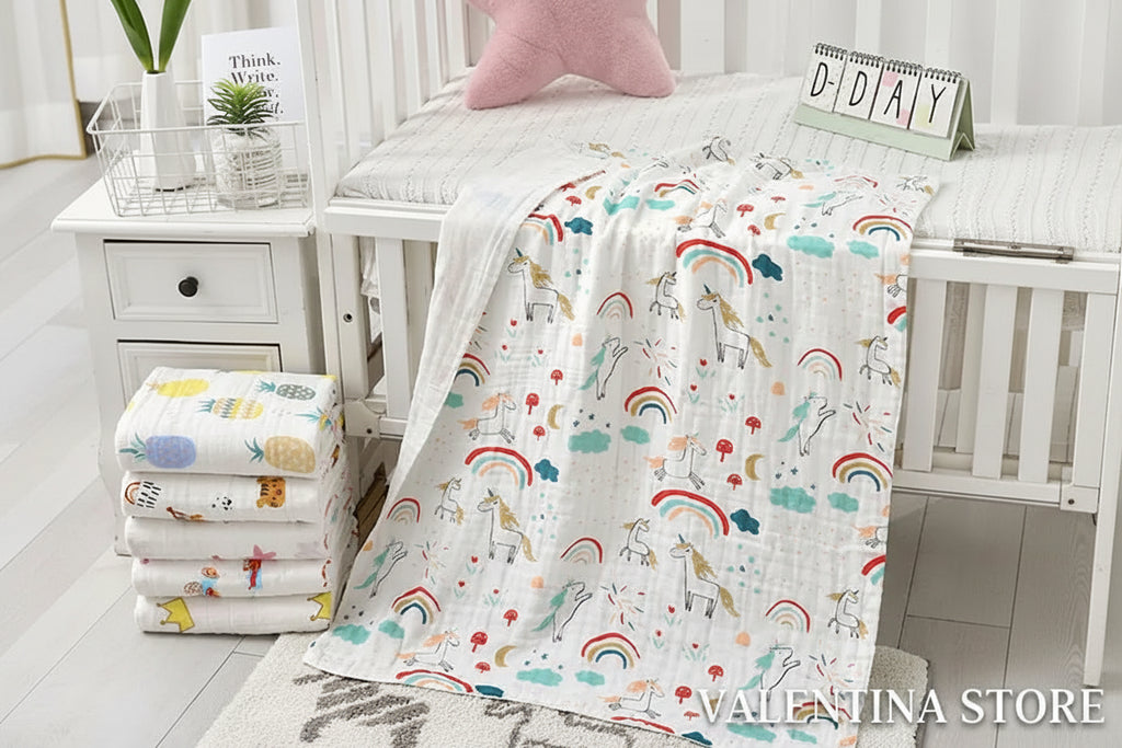 MANTA 100% ALGODON (4 CAPAS) ,  ESTAMPADO ECOLOGICO ,PARA RECIEN NACIDOS Y BEBES