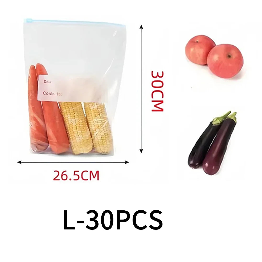 Bolsas Reutilizables para Almacenamiento de Alimentos con Cierre de alta resistencia, Bolsas herméticas reutilizables para alimentos( Pack variado) , Bolsas hermeticas y frescas para Refrigerador