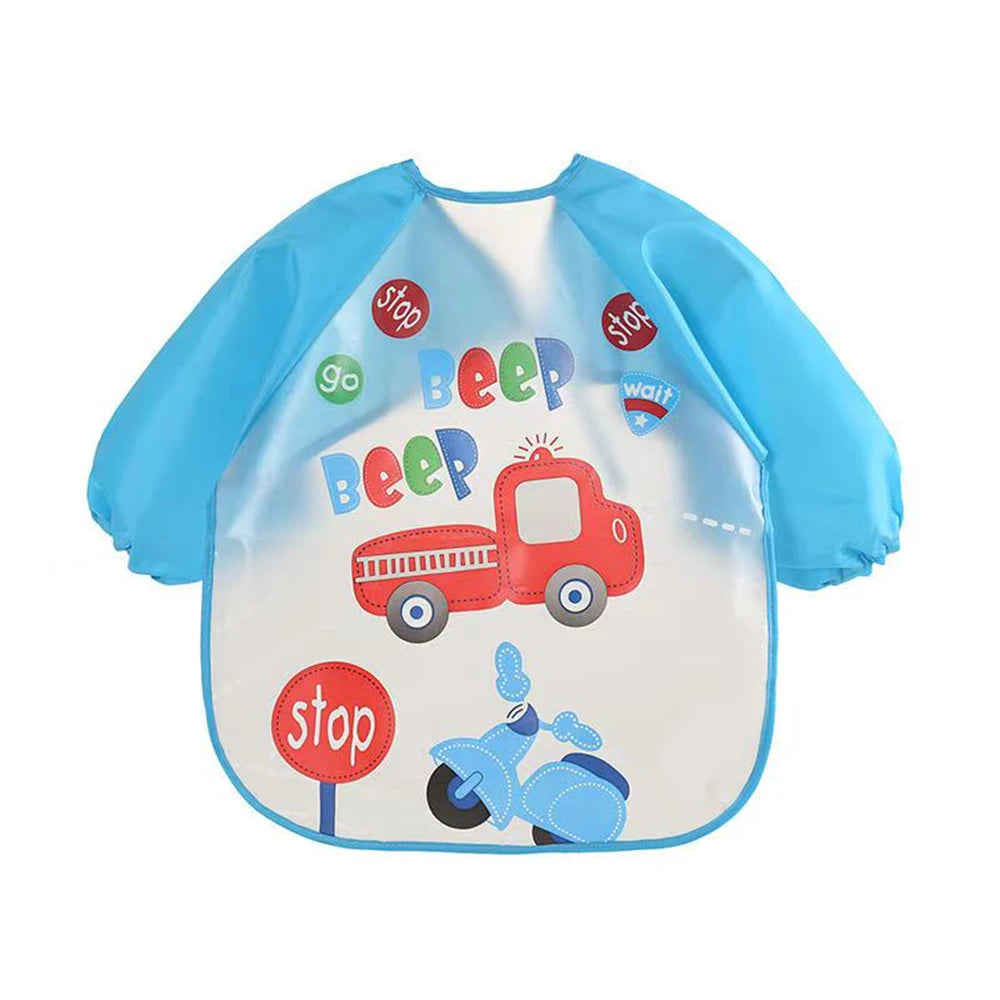 Babero antifluido y derrames, impermeable de EVA para bebé de 0 a 3 años de manga larga con correa ,alimentación suave a prueba de suciedad, con hermosos estampados animados.