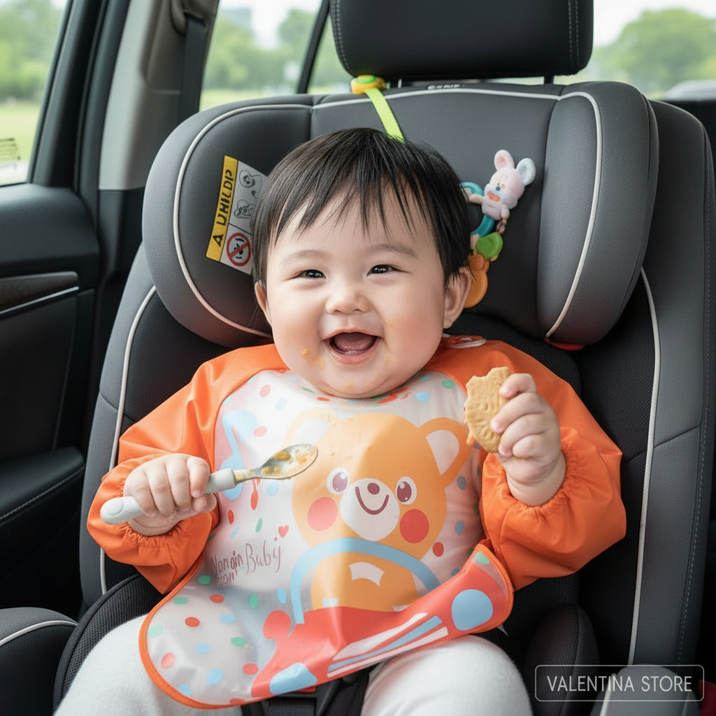 BABERO IMPERMEABLE, CON MANGAS LARGAS PARA EDAD DE 1-3 AÑOS, ESTAMPADO OSITO.