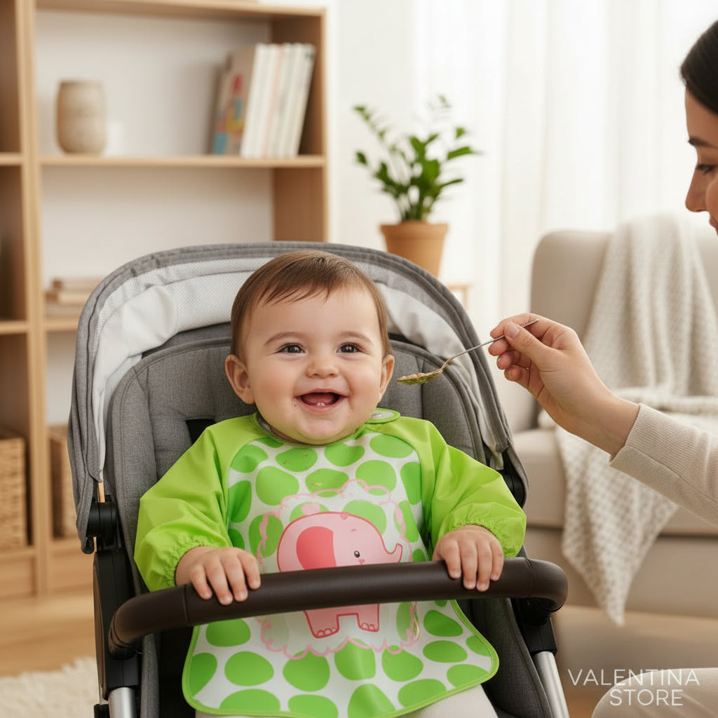 BABERO IMPERMEABLE CON MANGAS LARGAS PARA EDAD DE 1-3 AÑOS, ESTAMPADO ELEFANTE.