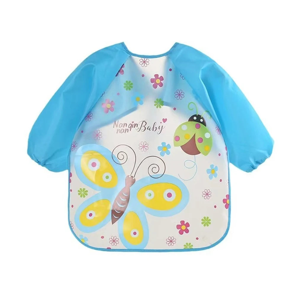 Babero antifluido y derrames, impermeable de EVA para bebé de 0 a 3 años de manga larga con correa ,alimentación suave a prueba de suciedad, con hermosos estampados animados.