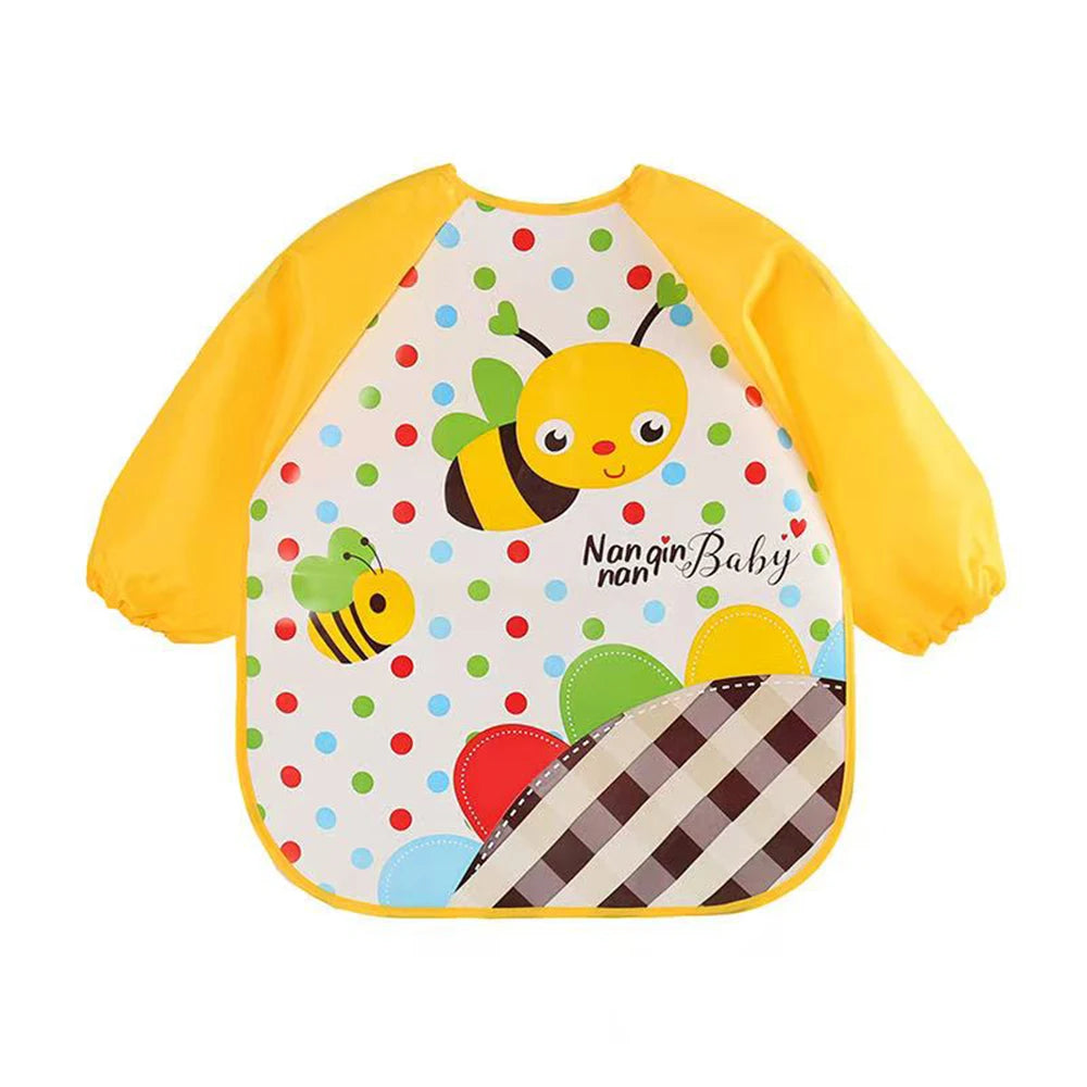 Babero antifluido y derrames, impermeable de EVA para bebé de 0 a 3 años de manga larga con correa ,alimentación suave a prueba de suciedad, con hermosos estampados animados.