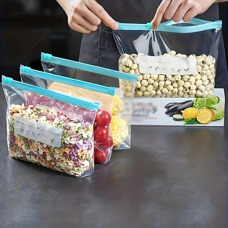 Bolsas Reutilizables para Almacenamiento de Alimentos con Cierre de alta resistencia, Bolsas herméticas reutilizables para alimentos( Pack variado) , Bolsas hermeticas y frescas para Refrigerador