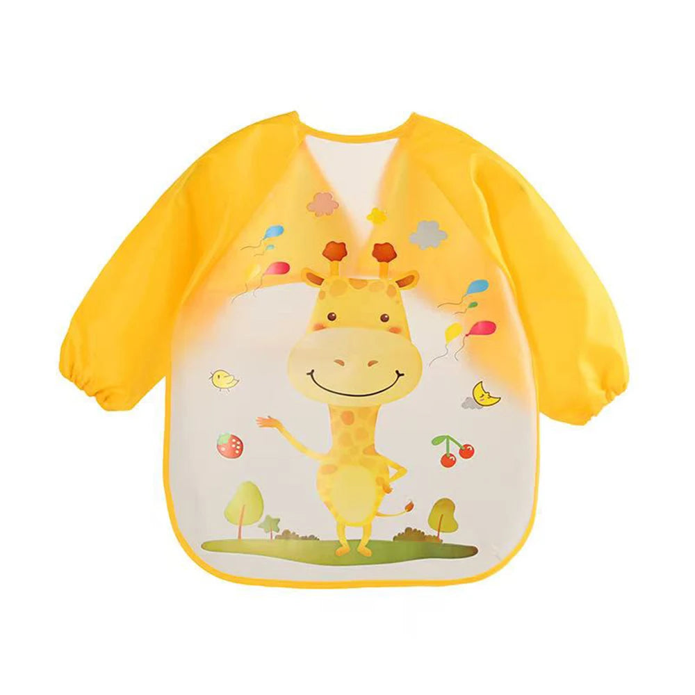 Babero antifluido y derrames, impermeable de EVA para bebé de 0 a 3 años de manga larga con correa ,alimentación suave a prueba de suciedad, con hermosos estampados animados.